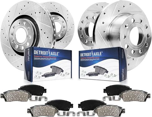 Detroit Axle - Brake Kit for 15-21 VW Passat, 12.28 inch Front and 10.70 inch Rear Drilled & Slotted Disc Brake Rotors Ceramic Brake Pads 2015 2016 2017 2018 2019 2020 2021 Replacement in Saudi Arabia