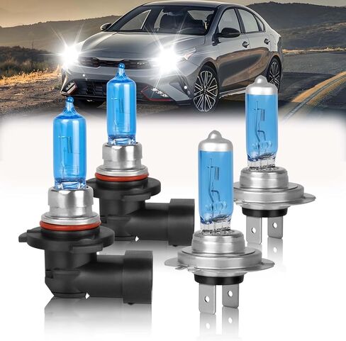 Fit for 2019 2020 Kia Forte High Performance Halogen Headlight Bulbs,H7 9005 High Low Beam combo,100W,300% Brighter,IP68, plug and play,5000K White Light, 4 pcs in Kuwait