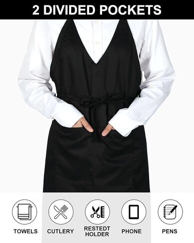 Liitrsh 5 PCS Usisex v Marrons 2 جيوب قابلة للتعديل قابلة للتعديل سوداء سهرة مآزر خوادم مع Tuxdo مع طالبة النادل الرسمي لدعم الحدث نادل الخادم Bistro Chef مطعم in Saudi Arabia