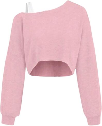 Verdusa Girl's Lightweight Y2k Off The Shoulder Crop Tops Asymmetrical Neck Fall Athletic Sweatshirts in Saudi Arabia