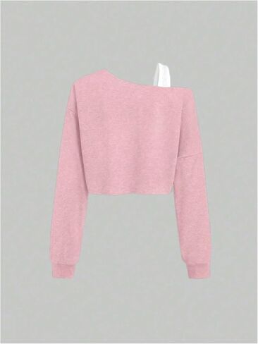 Verdusa Girl's Lightweight Y2k Off The Shoulder Crop Tops Asymmetrical Neck Fall Athletic Sweatshirts in Saudi Arabia