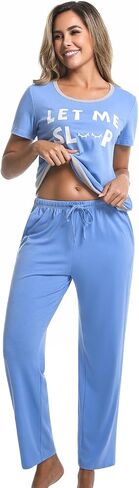 difficort Womens Pajama Sets Short Sleeve Pjs Tops with Pants Sleepwear Lounge Set with Pockets in Saudi Arabia