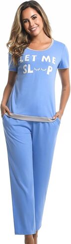 difficort Womens Pajama Sets Short Sleeve Pjs Tops with Pants Sleepwear Lounge Set with Pockets in Saudi Arabia