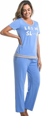 difficort Womens Pajama Sets Short Sleeve Pjs Tops with Pants Sleepwear Lounge Set with Pockets in Saudi Arabia