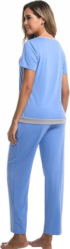 difficort Womens Pajama Sets Short Sleeve Pjs Tops with Pants Sleepwear Lounge Set with Pockets in Saudi Arabia