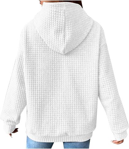 Hoodies for Women Long Sleeve Waffle Sweaters Drawstring Hooded Sweatshirts with Pocket Fall Fashion 2025 in Saudi Arabia