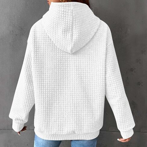Hoodies for Women Long Sleeve Waffle Sweaters Drawstring Hooded Sweatshirts with Pocket Fall Fashion 2025 in Saudi Arabia