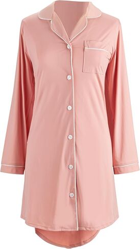 DEMDACO Women's Long Sleeve Cooling Button Up Pajama Loungewear Night Shirt Polyester and Spandex Pink Large in Saudi Arabia