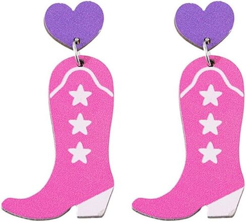Boho Western Cowgirl Boots Hat Wooden Earrings for Women Pink Cowboy Flower Leaf Dangle Drop Earrings Country Concert Theme Party Jewelry Gift in Saudi Arabia