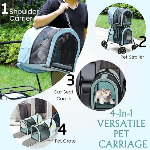 VIAGDO Dog Strollers for Small Medium Dogs, Double Cat Strollers for 2 Cats, 4-in-1 Small Doggy Pet Stroller, 2 Detachable Carriers, 4 Lockable Wheels, Pet Travel Cart, Folding Trolley, Navy Blue in Kuwait