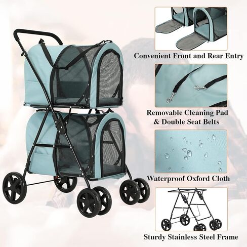 VIAGDO Dog Strollers for Small Medium Dogs, Double Cat Strollers for 2 Cats, 4-in-1 Small Doggy Pet Stroller, 2 Detachable Carriers, 4 Lockable Wheels, Pet Travel Cart, Folding Trolley, Navy Blue in Kuwait