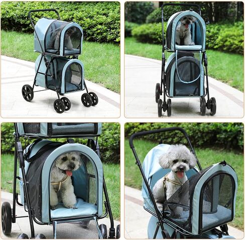 VIAGDO Dog Strollers for Small Medium Dogs, Double Cat Strollers for 2 Cats, 4-in-1 Small Doggy Pet Stroller, 2 Detachable Carriers, 4 Lockable Wheels, Pet Travel Cart, Folding Trolley, Navy Blue in Kuwait