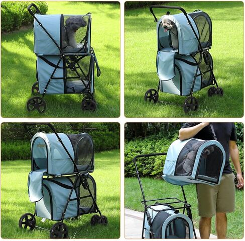 VIAGDO Dog Strollers for Small Medium Dogs, Double Cat Strollers for 2 Cats, 4-in-1 Small Doggy Pet Stroller, 2 Detachable Carriers, 4 Lockable Wheels, Pet Travel Cart, Folding Trolley, Navy Blue in Kuwait