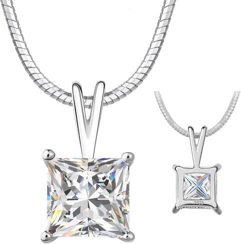 Impalsory Moissanite Pendant Necklace for Women, Princess Cut Solitaire Necklace, Sterling Silver with 18K Gold Plated Snake Chain in Kuwait