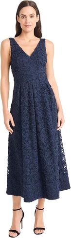 Maggy London Women's Textured V-Neck Midi Dress with Back Cutout Detail-Sleeveless A-line Silhouette for Special Occasions in Saudi Arabia
