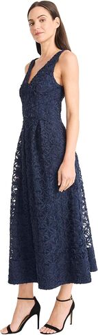 Maggy London Women's Textured V-Neck Midi Dress with Back Cutout Detail-Sleeveless A-line Silhouette for Special Occasions in Saudi Arabia