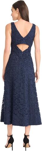 Maggy London Women's Textured V-Neck Midi Dress with Back Cutout Detail-Sleeveless A-line Silhouette for Special Occasions in Saudi Arabia