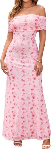 KUTUMAI Women Off Shoulder Bodycon Maxi Long Dress Mesh Ruched Elegant Formal Wedding Guest Dresses in Saudi Arabia