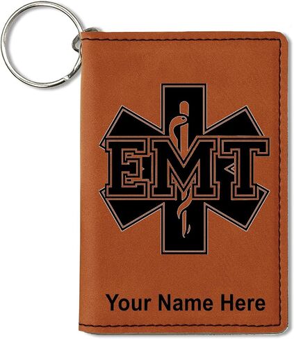 LaserGram ID Holder Wallet, EMT Emergency Medical Technician, Personalized Engraving Included (Dark Brown) in Kuwait