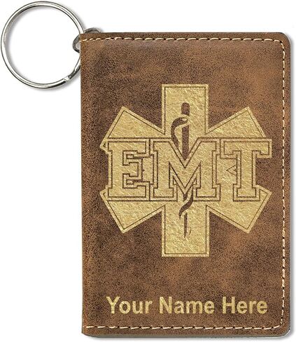 LaserGram ID Holder Wallet, EMT Emergency Medical Technician, Personalized Engraving Included (Dark Brown) in Kuwait