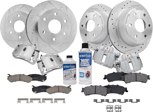 Detroit Axle - مجموعة الفرامل لـ Silverado Sierra 1500 Chevy Tahoe Astro GMC Safari Yukon ، 12 'بوصة أمامية و 12.78' بوصة خلفية حفر ودوارات الفرامل ذات الفترة الزمنية. in Saudi Arabia