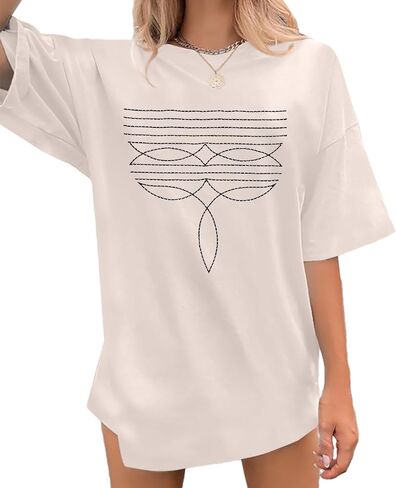 Western Shirts for Women Boot Stitch Embroidery Shirt Rodeo Vintage Tshirt Oversized Boho Country Music Short Sleeve Top in Saudi Arabia