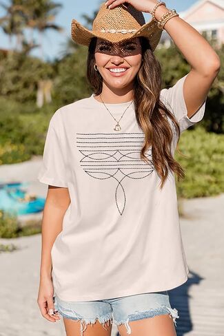 Western Shirts for Women Boot Stitch Embroidery Shirt Rodeo Vintage Tshirt Oversized Boho Country Music Short Sleeve Top in Saudi Arabia