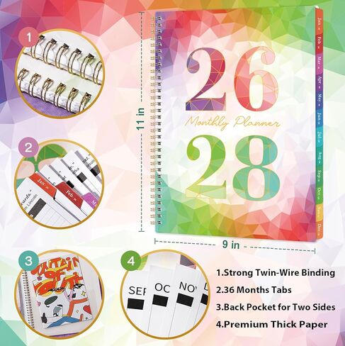 2025-2028 مخطط شهري - 3 سنوات مخطط شهري 2025-2028 ، يوليو 2025 - يونيو 2028 ، التقويم الشهري 9 × 11 ، 36 شهرًا مع علامات تبويب ملونة وجيب داخلي in Kuwait