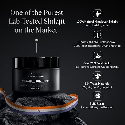 Authentic Pure Shilajit Resin from Ladakh, Himalayas | 100% Natural | 60g jar | Stamina and Energy Boost | 78%+ Fulvic Acid | Immune Support | for Men & Women | 4-Month Supply | 85+ Trace Minerals in Saudi Arabia