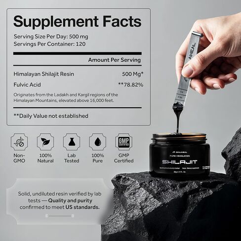 Authentic Pure Shilajit Resin from Ladakh, Himalayas | 100% Natural | 60g jar | Stamina and Energy Boost | 78%+ Fulvic Acid | Immune Support | for Men & Women | 4-Month Supply | 85+ Trace Minerals in Saudi Arabia