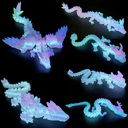 6PCS 3D Printed Dragon Glow in The Dark - Rainbow Luminous Dragons, 3D Dragon Toys for Home Decor, Desktop Pet, Best Gifts for Kids & Adults, Fantasy Collectibles in Kuwait