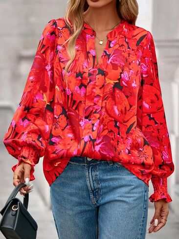 Mascomoda Womens Boho Floral Long Sleeve Tops Fall Flash in Kuwait
