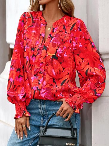 Mascomoda Womens Boho Floral Long Sleeve Tops Fall Flash in Kuwait