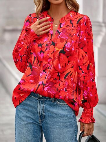 Mascomoda Womens Boho Floral Long Sleeve Tops Fall Flash in Kuwait