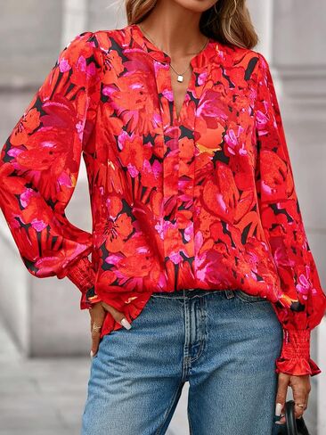 Mascomoda Womens Boho Floral Long Sleeve Tops Fall Flash in Kuwait