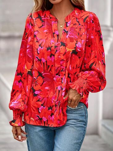 Mascomoda Womens Boho Floral Long Sleeve Tops Fall Flash in Kuwait