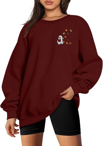 Ghost Sweatshirt Women Halloween Sweatshirts Spooky Graphic Blouse Ghost Fall Embroidered Sweater Pullover Top in Kuwait