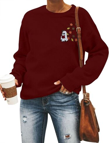 Ghost Sweatshirt Women Halloween Sweatshirts Spooky Graphic Blouse Ghost Fall Embroidered Sweater Pullover Top in Kuwait