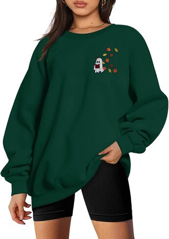 Ghost Sweatshirt Women Halloween Sweatshirts Spooky Graphic Blouse Ghost Fall Embroidered Sweater Pullover Top in Kuwait