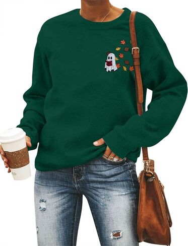 Ghost Sweatshirt Women Halloween Sweatshirts Spooky Graphic Blouse Ghost Fall Embroidered Sweater Pullover Top in Kuwait