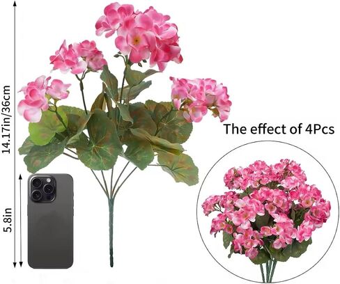 4PCS Geraniums Artificial Flowers Realistic Artificial Flowers for Outdoors Faux Red Geranium Silk Flower Outdoor Faux Plants Bush for Planters Front Porch Garden Home Fountain Window Box Decor in Saudi Arabia
