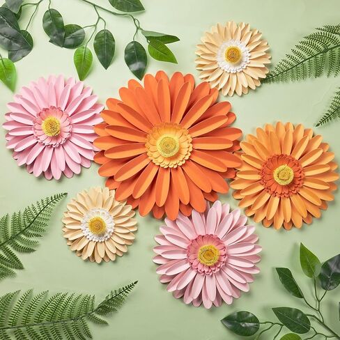 Sunbeauty Daisy Paper Flower Flower Decorations ، زخارف زهرة الحفلات ، الزهور الصفراء البرتقالية معلقة ، عيد ميلاد أول عيد ميلاد للاستحمام in Kuwait