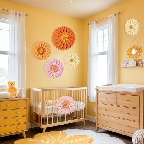Sunbeauty Daisy Paper Flower Flower Decorations ، زخارف زهرة الحفلات ، الزهور الصفراء البرتقالية معلقة ، عيد ميلاد أول عيد ميلاد للاستحمام in Kuwait
