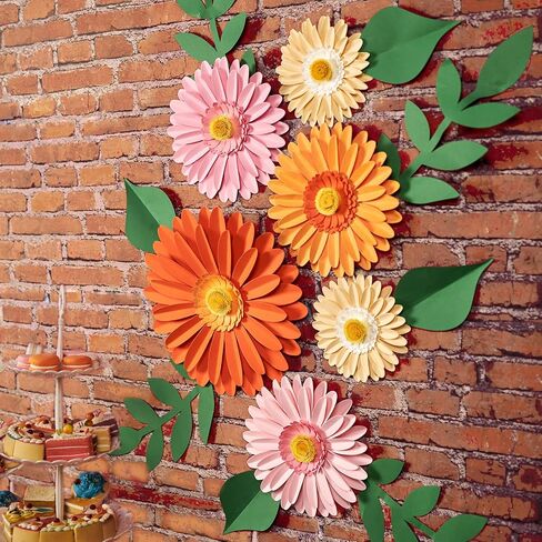 Sunbeauty Daisy Paper Flower Flower Decorations ، زخارف زهرة الحفلات ، الزهور الصفراء البرتقالية معلقة ، عيد ميلاد أول عيد ميلاد للاستحمام in Kuwait