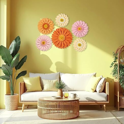 Sunbeauty Daisy Paper Flower Flower Decorations ، زخارف زهرة الحفلات ، الزهور الصفراء البرتقالية معلقة ، عيد ميلاد أول عيد ميلاد للاستحمام in Kuwait
