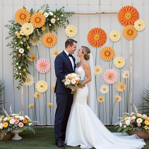 Sunbeauty Daisy Paper Flower Flower Decorations ، زخارف زهرة الحفلات ، الزهور الصفراء البرتقالية معلقة ، عيد ميلاد أول عيد ميلاد للاستحمام in Kuwait
