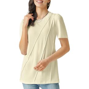 Women Short Sleeve Shirts 2025 Pleated Summer Fashion Tops Loose Fit Crew Neck Casual T-Shirts Vacation Outfits in Kuwait