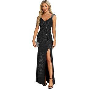 Ever-Pretty Women's V Neck Stretchy Glitter Bodycon Ball Gowns Sleeveless High Split Formal Evening Dresses 01888 in Kuwait