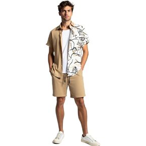 Men's Hawaiian 2 Piece Outfits Vacation Beach Print Short Sleeve Button Down Shirt and Shorts Set Party Holiday in Saudi Arabia
