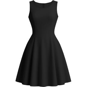 Nmoder Women's Sleeveless A-Line Fit and Flare Little Short Dress Summer Crewneck High Waist Mini Party Dresses in Kuwait